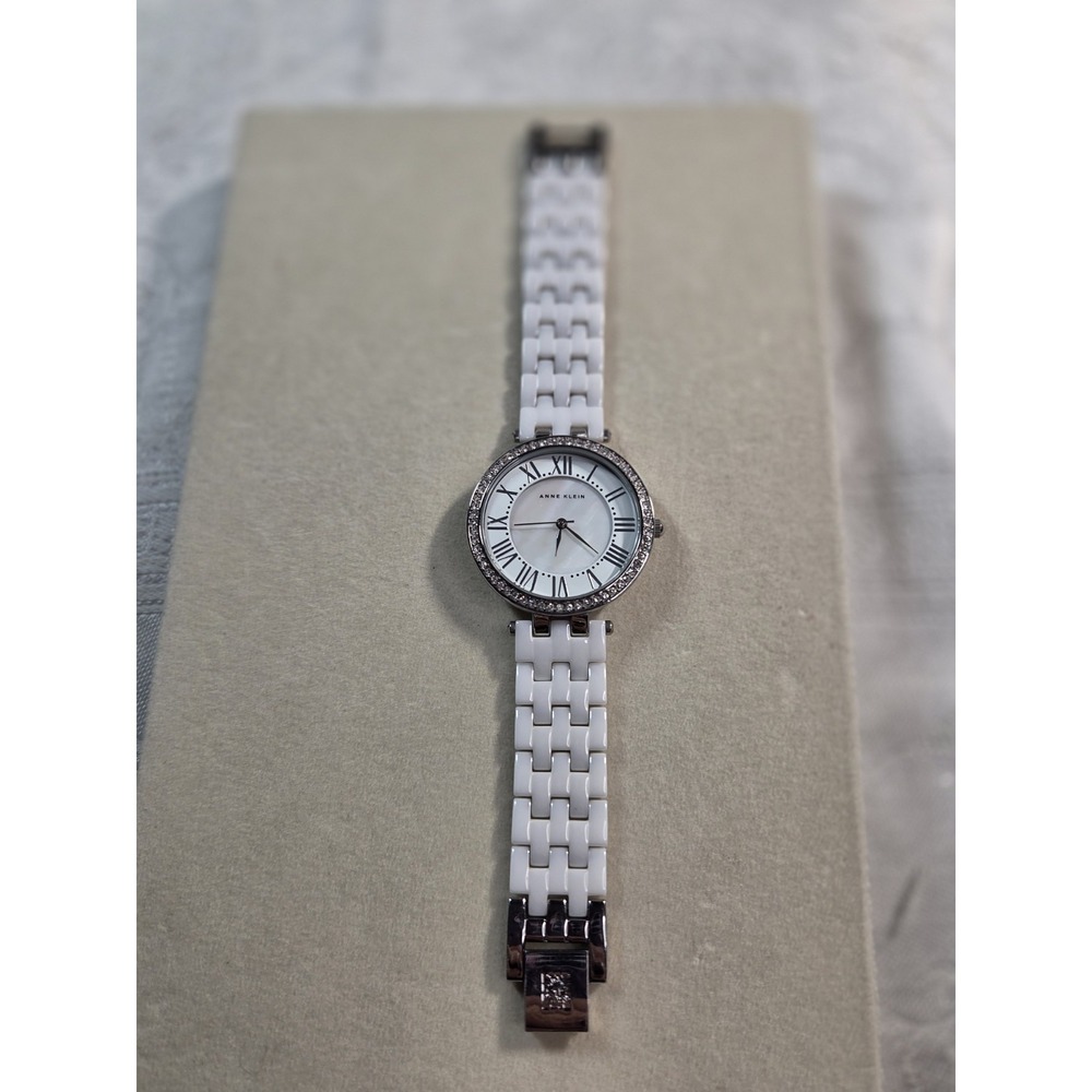 Anne Klein AK/2137 White Ceramic Crystal Bezel Mother of Pearl Watch
